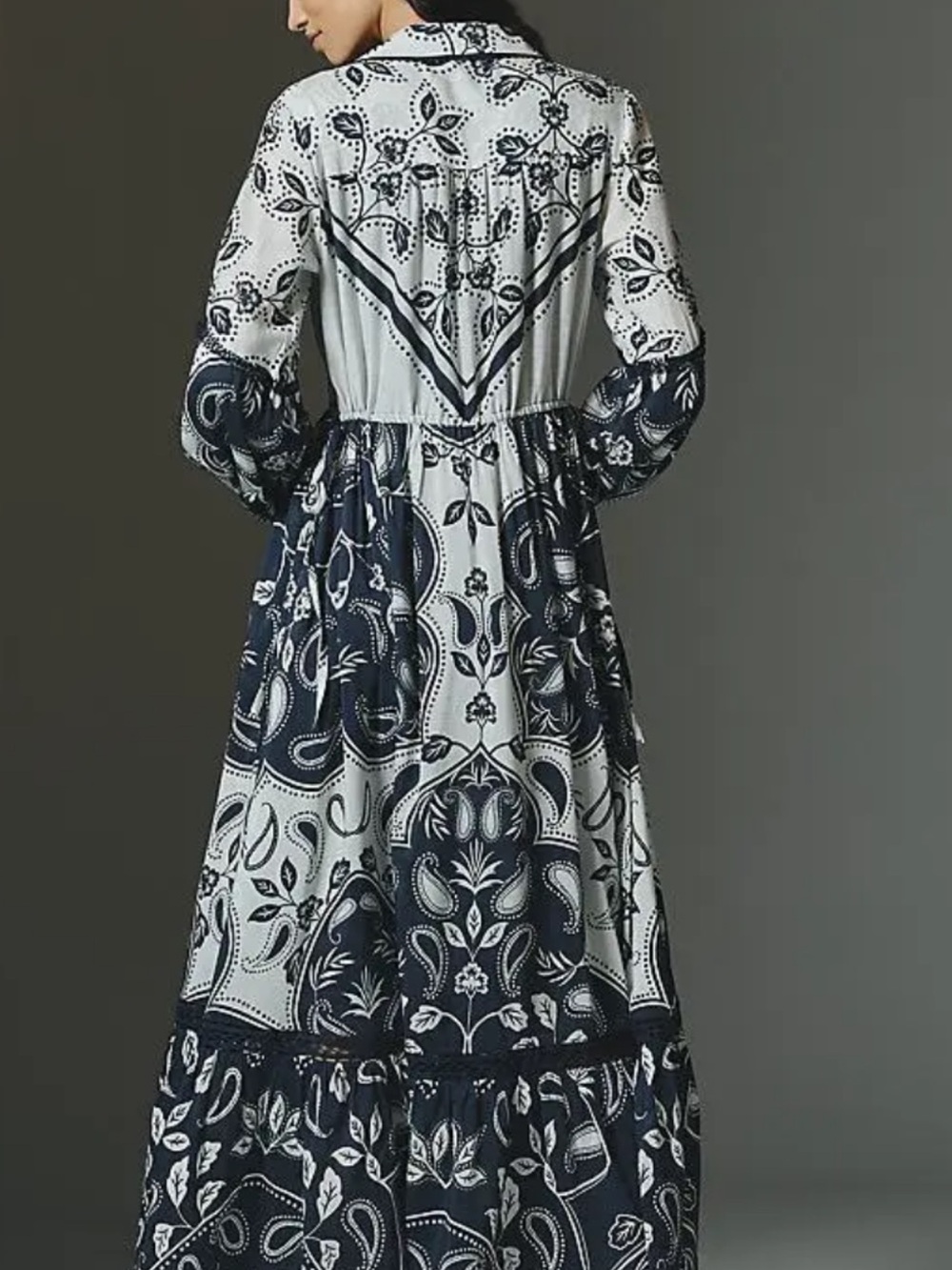 Anthropologie Eleanora Navy and White Paisley Maxi Dress - Picture 2 of 7